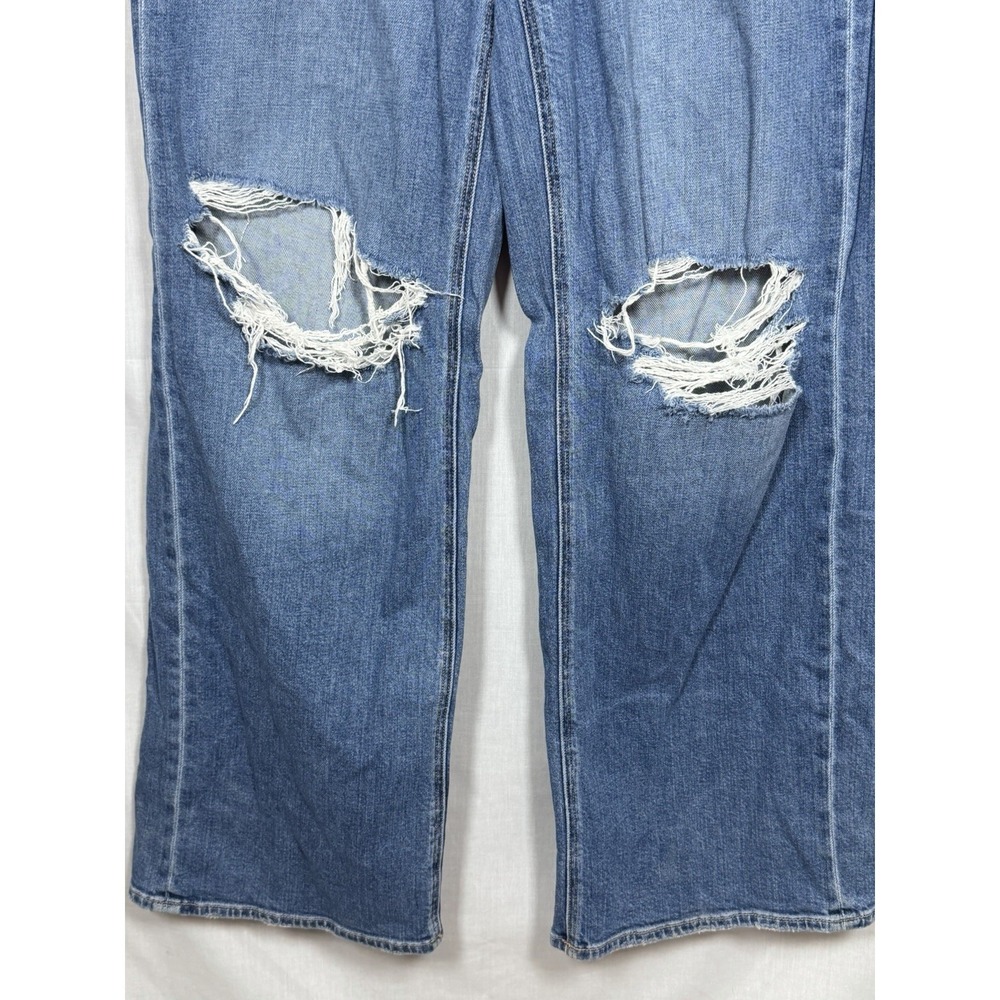 American Eagle Jeans Womens 10 Wide Leg Baggy Denim Super High Rise Distressed - Picture 4 of 11